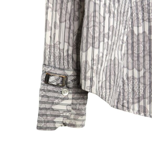 Express Gray Floral Button Down Striped Blouse Small Corpcore Professional - Picture 4 of 6